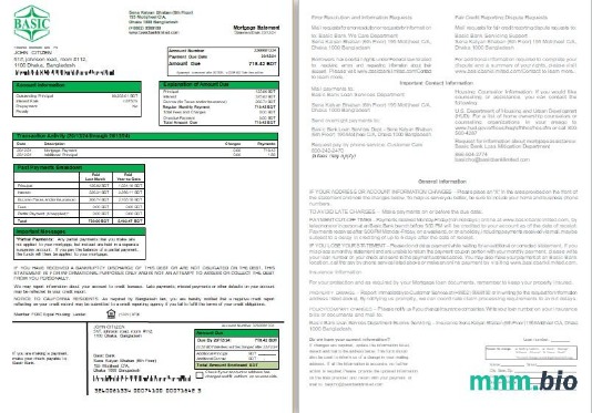 Bangladesz Bank Basic wyciąg z kredytu hipotecznego, 2 strony, 1-2